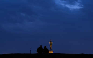 Night photography can be also rewarding, walk to the small hill behind the statue and you will be able to capture Pobednik with a nice cityscape views or drastic sky. 