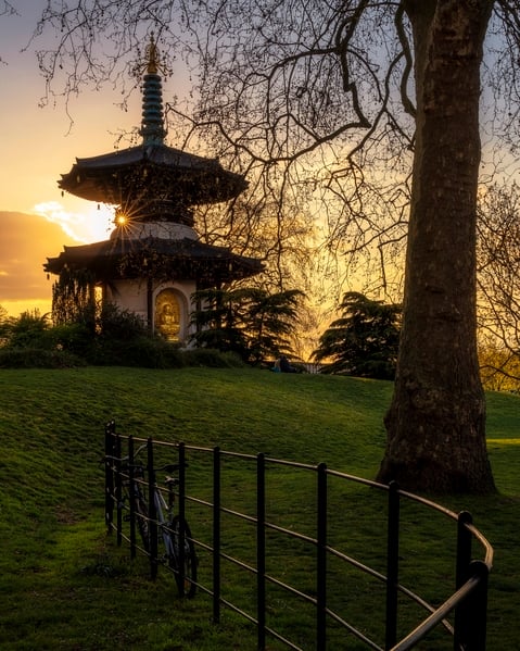 The Peace Pagoda located on the riverbank in the north side of the park.