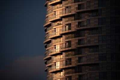 One of the nearby apartment buildings in the morning light