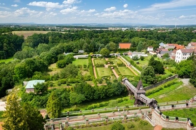 Gardens of the Nové Město Castle as seen from the Butter Tower