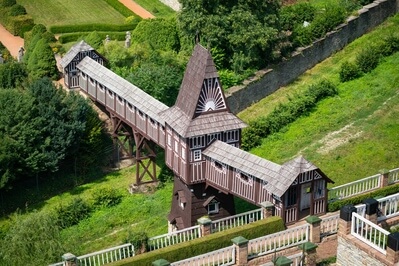 Covered Bridge in the Nové Město castle gardens as seen from the tower (admission fee!)