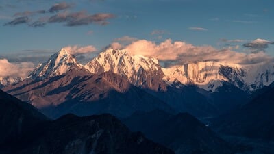 Southeast view towards the Spantik Peak - the one on the right hand side covered by clouds.