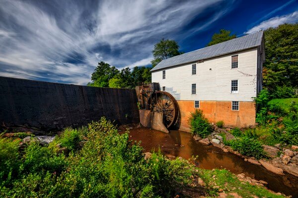 This historic grist mill was built in 1913 on the banks of Ball Creek. It features a 28-foot waterwheel and is a beautiful location. 