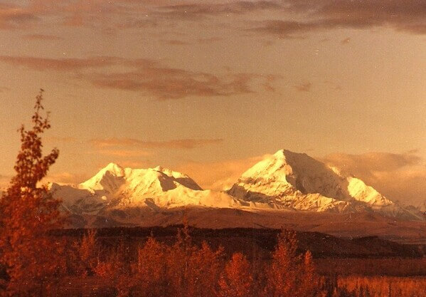 Fall colors in the forefront and snow on the peaks. Mt Hayes in the Alaska range. The picture was taken on a Pentax K1000 in the fall of 1981.