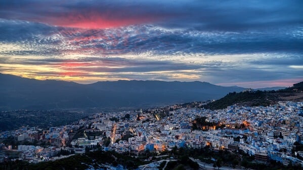 Sunset over Chefchaouen from the Spanish Mosque overlook