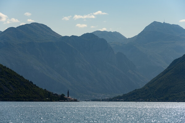 Perast town and Lovćen mountain