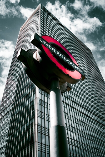JP Morgan Bank with the iconic London Underground sign.