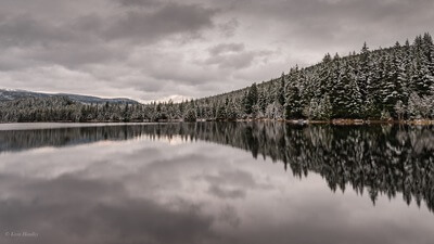 Trillium Lake in late fall after a light snow.