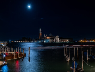 A lovely clear moonlit view of San Giorgio Maggiore from one of the bridges along the Riva degli Schiavoni.