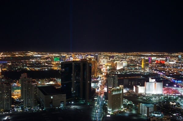 The Las Vegas city lights as seen from atop the Stratosphere Tower.