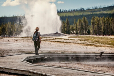 Old Faithful and Ranger, taken from near the Lion Group of Geysers