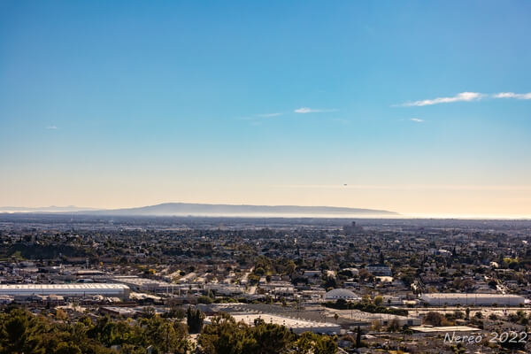 Looking towards South LA and Long Beach. On very clear days, you can see Catalina Island (middle left)