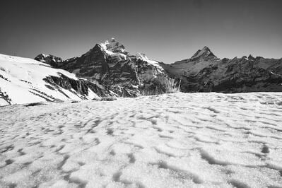 Snowy Eiger Nordwand (Nothernface) with snow (B&W)