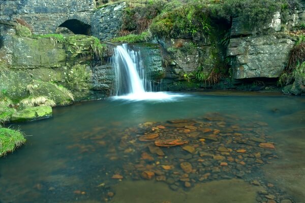 The waterfall cascading into Panniers pool.The polarising filter brings out the rocks below the water.
