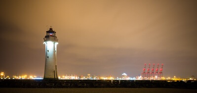 New Brighton Lighthouse with Liverpool Container base in the background. 