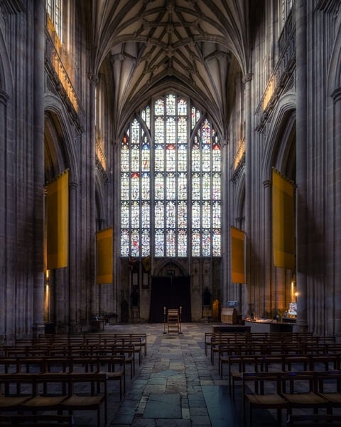 Breathtaking view of the Winchester Cathedral main window display.