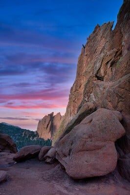 Sunset shot of rock formations in the Garden of the Gods near Colorado Springs, CO