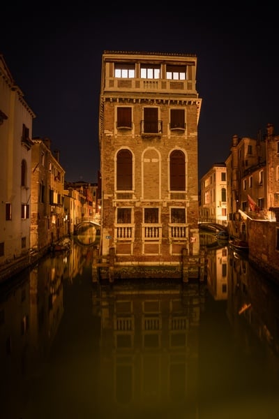 Floating House at Night, Venice, Italy