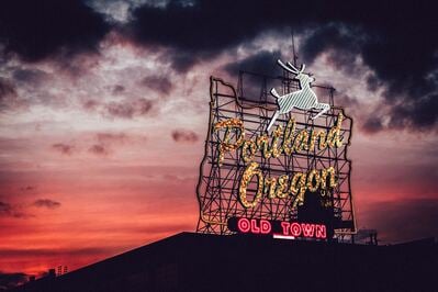 instagram locations in Oregon - Portland White Stag Sign