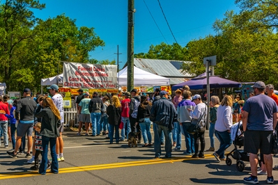 Lines at a food vendor selling traditional American festival fare.