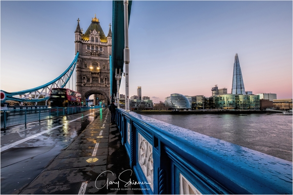 Dawn February 2022 where you can see the tower of the iconic bridge and also the more modern buildings by the River Thames, with the Iconic modern structure of the Shard.