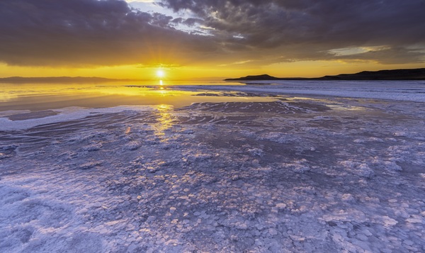 Salty shore at sunset