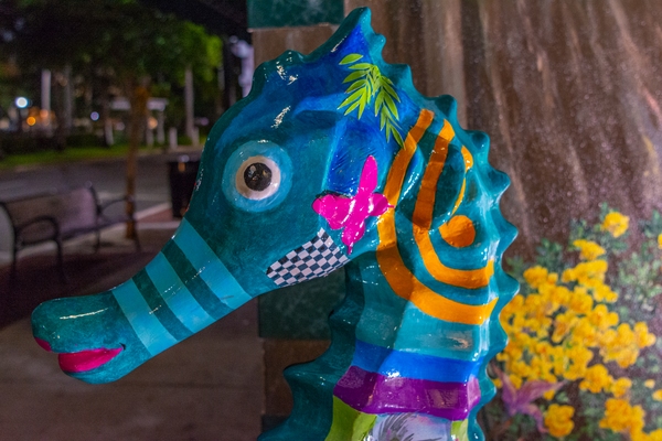 Part of the Venice Art Center's Public Arts Project: Fanta Sea. It consists of 52 mermaid and seahorse statues. Each one is decorated by a different artist.