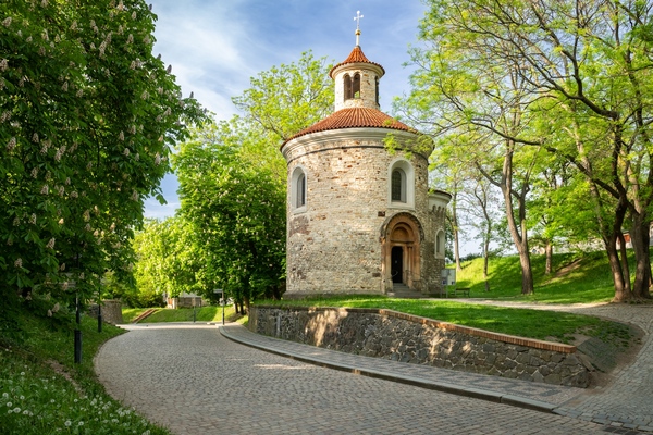 Rotunda of St. Martin in the spring with blossoming chestnuts
