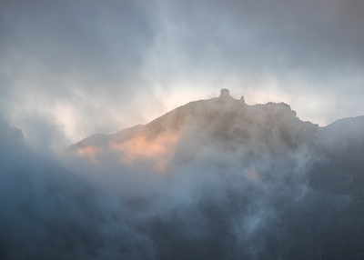 View of the highest peak of Madeira through the clouds