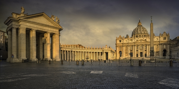 Early morning view of Piazza San Pietro, in July