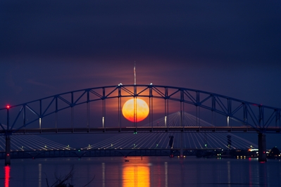 Full moon over the mighty Columbia River Blue Bridge in Tri Cities, WA