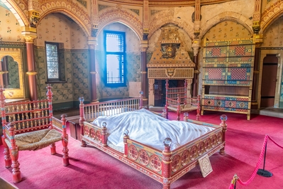 Bed chamber of Marchioness. Note previously mentioned crystal balls on bed.