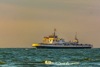 This ferry is part of North Carolina Highway-12 which runs from Currituck in the north to Sealevel at the southern terminus. This ferry is coming from Okracoke Island.