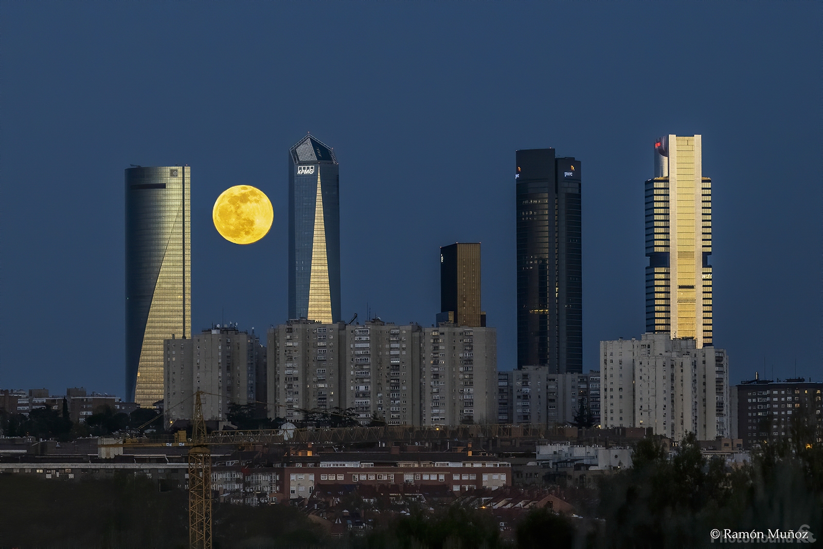Image of View of the four towers with the moon, Madrid by Ramón Muñoz