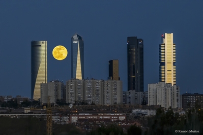 photography locations in Madrid - View of the four towers with the moon, Madrid