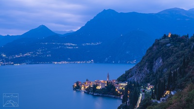 Blue hour view of Varenna and its castle