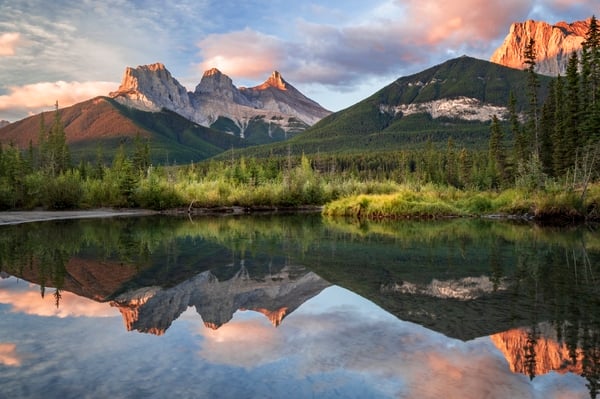 Three Sisters Mountain in Canmore Alberta at sunrise