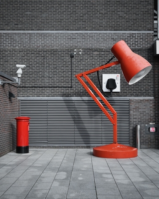 photography locations in England - Giant Red Desktop Lamp