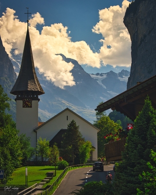 Switzerland images - Lauterbrunnen - Church and Staubachfall viewpoint