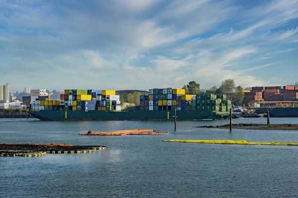 As I was shooting a large container ship came up the river. I liked the mix of colors that appeared in the shot.