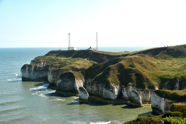 The headland and Fog Signal Station at Flamborough Head. These chalk cliffs with the little bays are typical of this beautiful, rugged coastline.