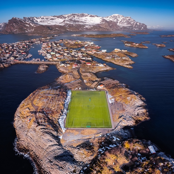 Henningsvær Stadium aerial shot