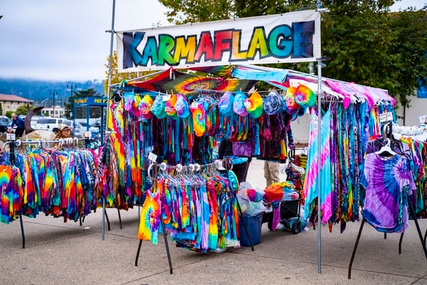 Around the wharf there are a variety of people selling things. This colorful display fits the California vibe.