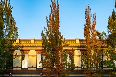 The sun was just coming up in Salem, Oregon, lighting up the tops of the old buildings and highlighting the fall colors in the trees.