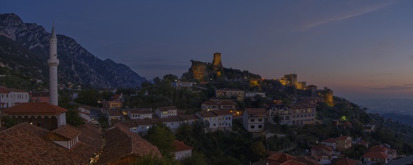 A blue-hour panorama shot. This was taken from the public balcony opposite reception in the Hotel Panorama.