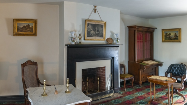 This is a recreation of the room in the McLean House which the surrender took place. Gen. Lee was seated at the marble-topped table and Gen. Grant at the small wooden table.