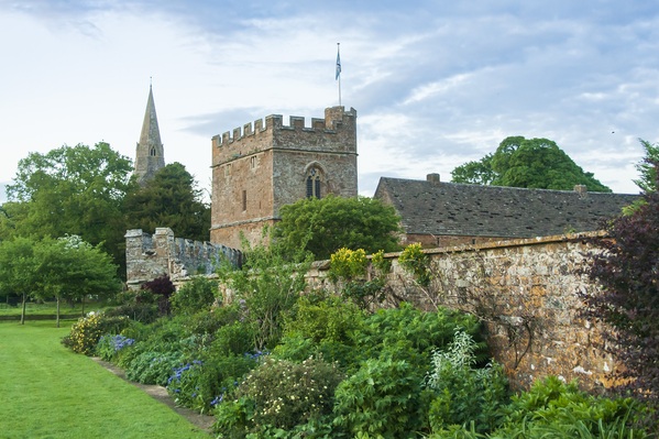 The gateway to the Castle, taken from towards the moat with a view of the Church