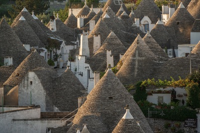Closeup of Trullo houses in the morning light.
