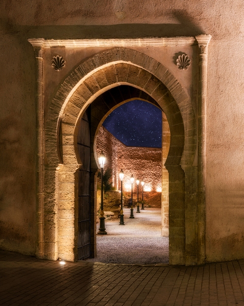 Blue hour view at one of the Kasbah's gates.