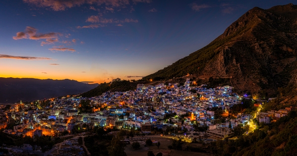 Blue hour view of the Chefchaouen from the Spanish Mosque hill.